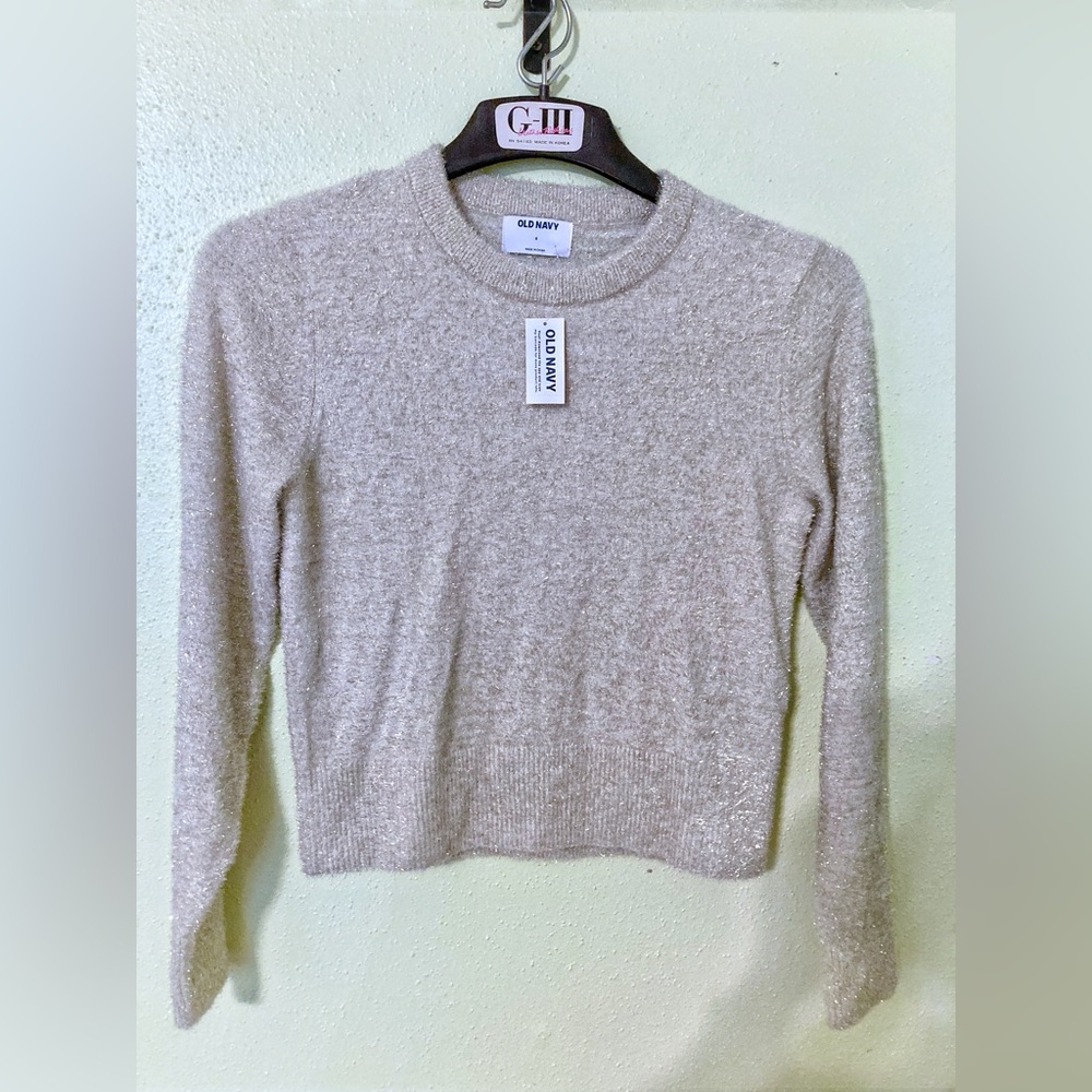 Old Navy NWT Eyelash Cream Sparkle Crewneck Sweater NWT